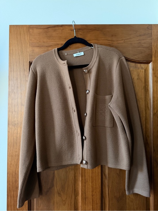 Sandro Sweaters - Sandro Camel Brown Button-Front Crewneck Cardigan